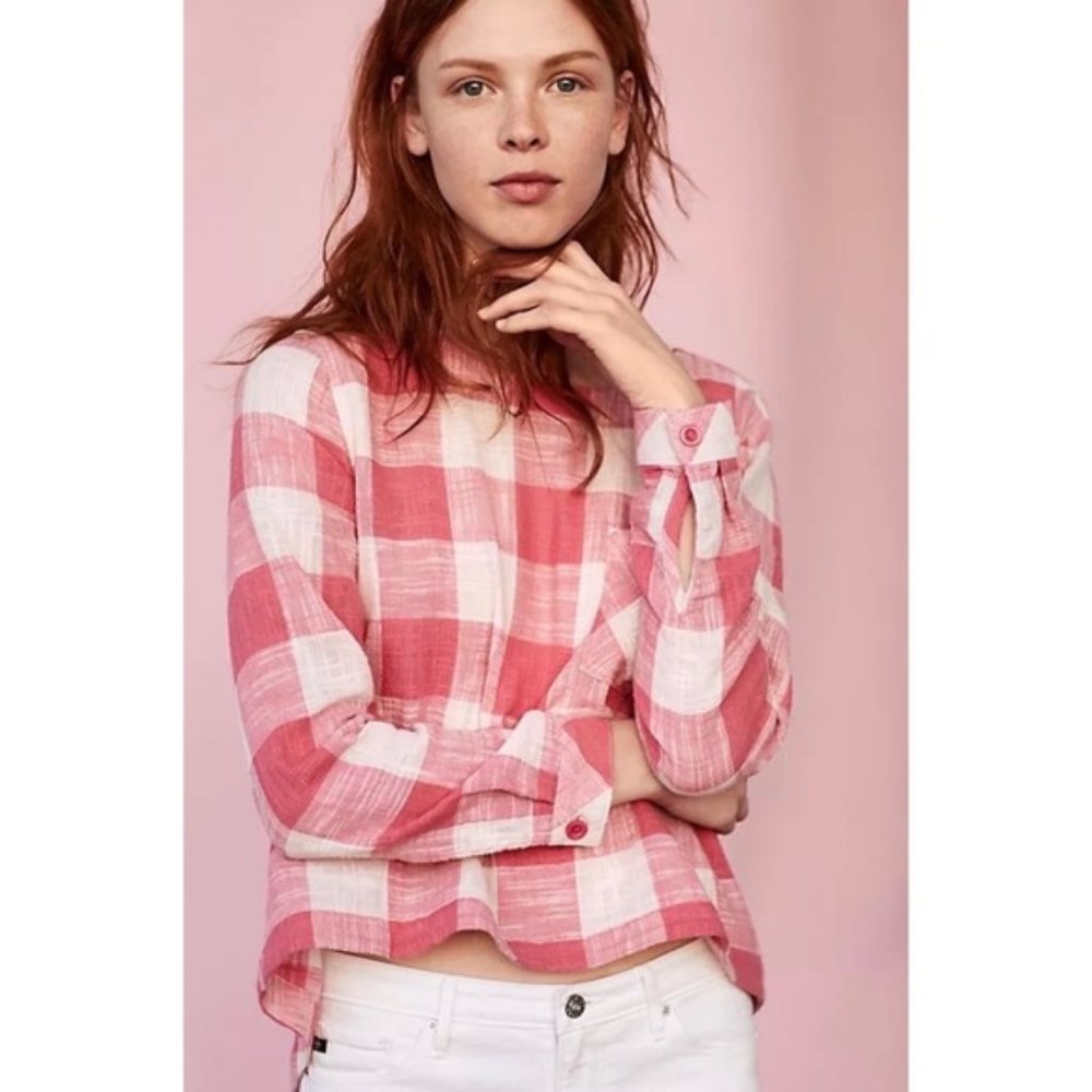 Anthropologie Cloth & Stone Pink Gingham Top